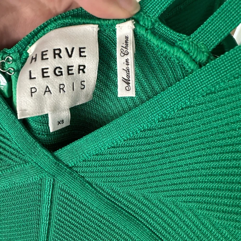 Herve Leger Green Strappy Ottoman Fringe Gown - Picture 3 of 8